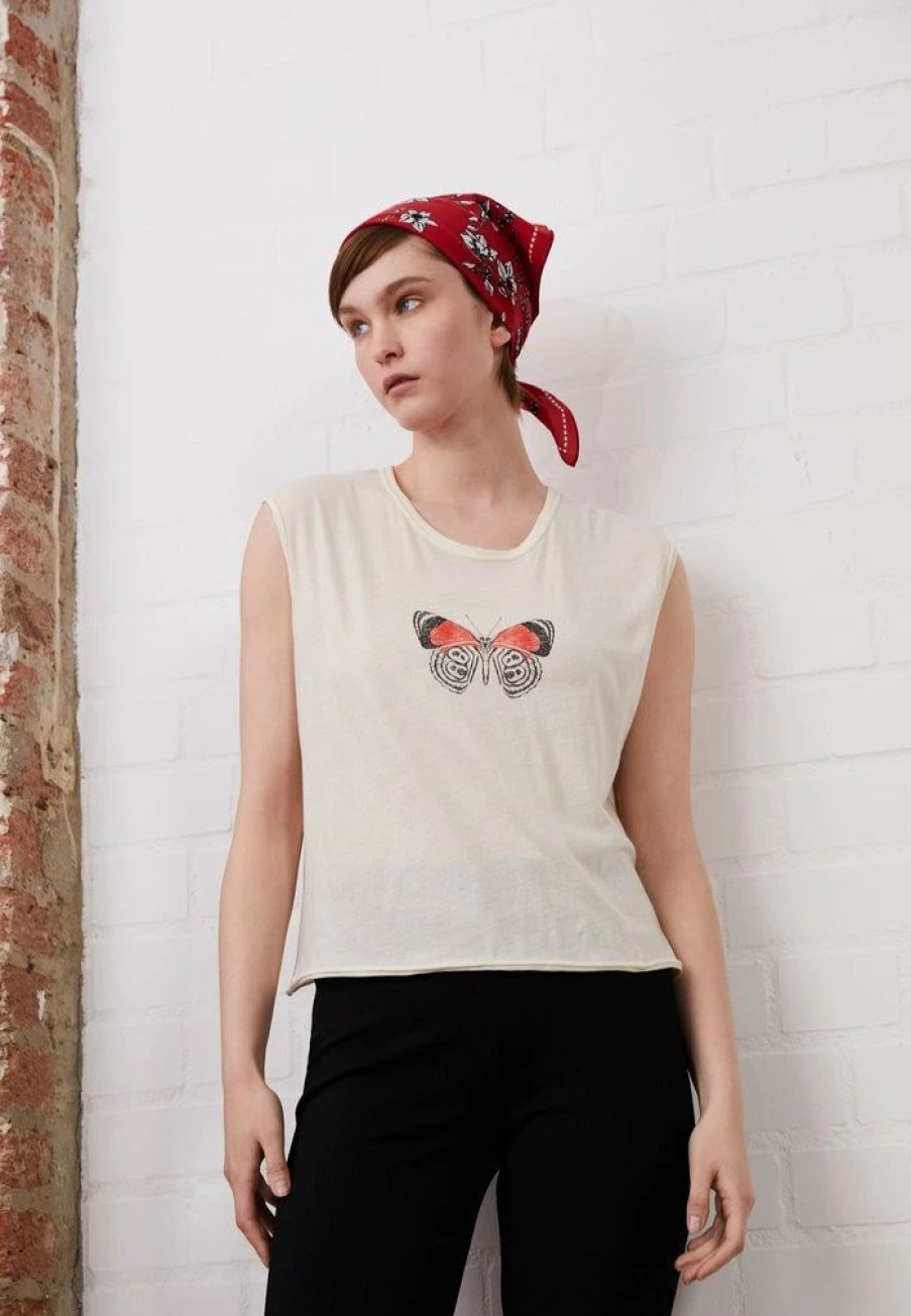 Clothing * | Rag & Bone Butterfly Cropped Muscle White Label Print T-Shirt White