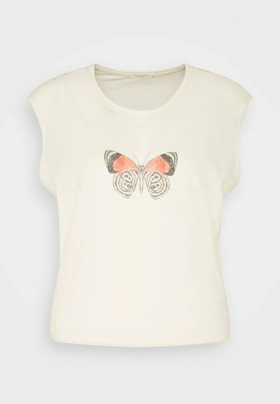 Clothing * | Rag & Bone Butterfly Cropped Muscle White Label Print T-Shirt White