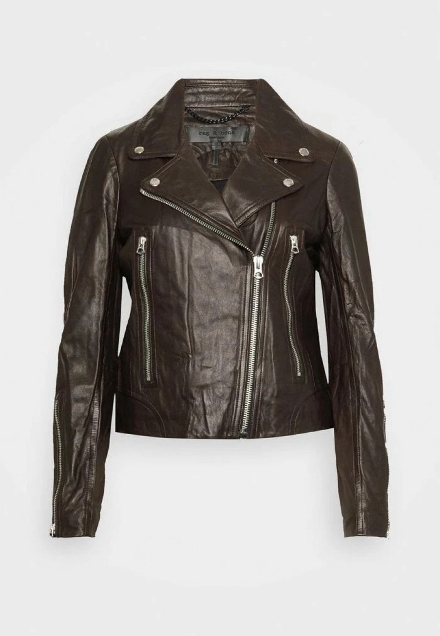 Clothing * | Rag & Bone Mack Leather Jacket Dark Brown