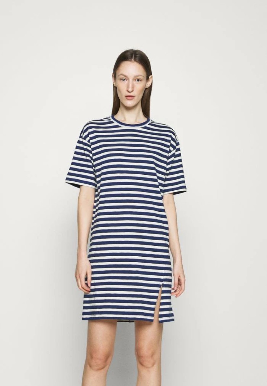 Clothing * | Rag & Bone The Slub Dress Label Jersey Dress White/Blue