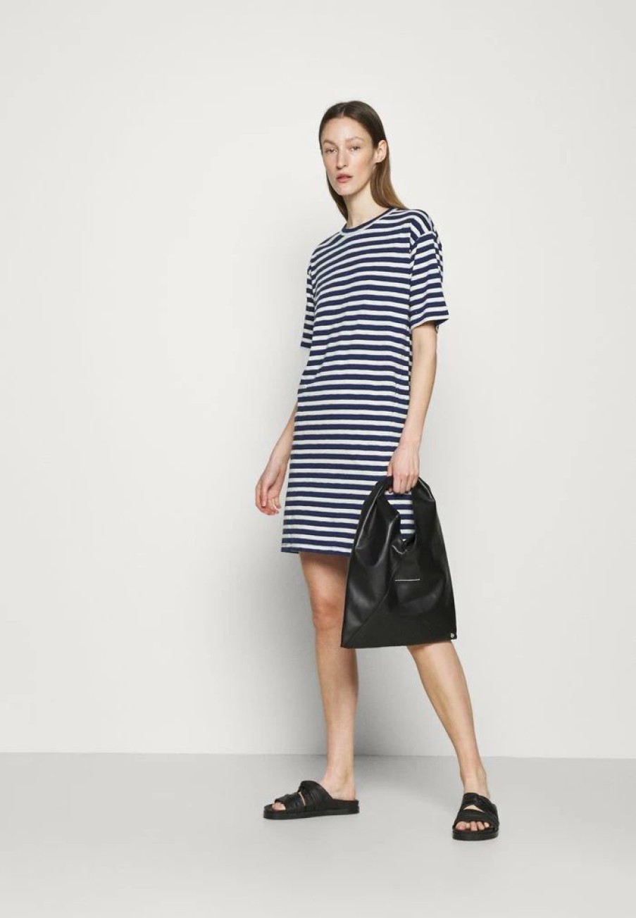 Clothing * | Rag & Bone The Slub Dress Label Jersey Dress White/Blue