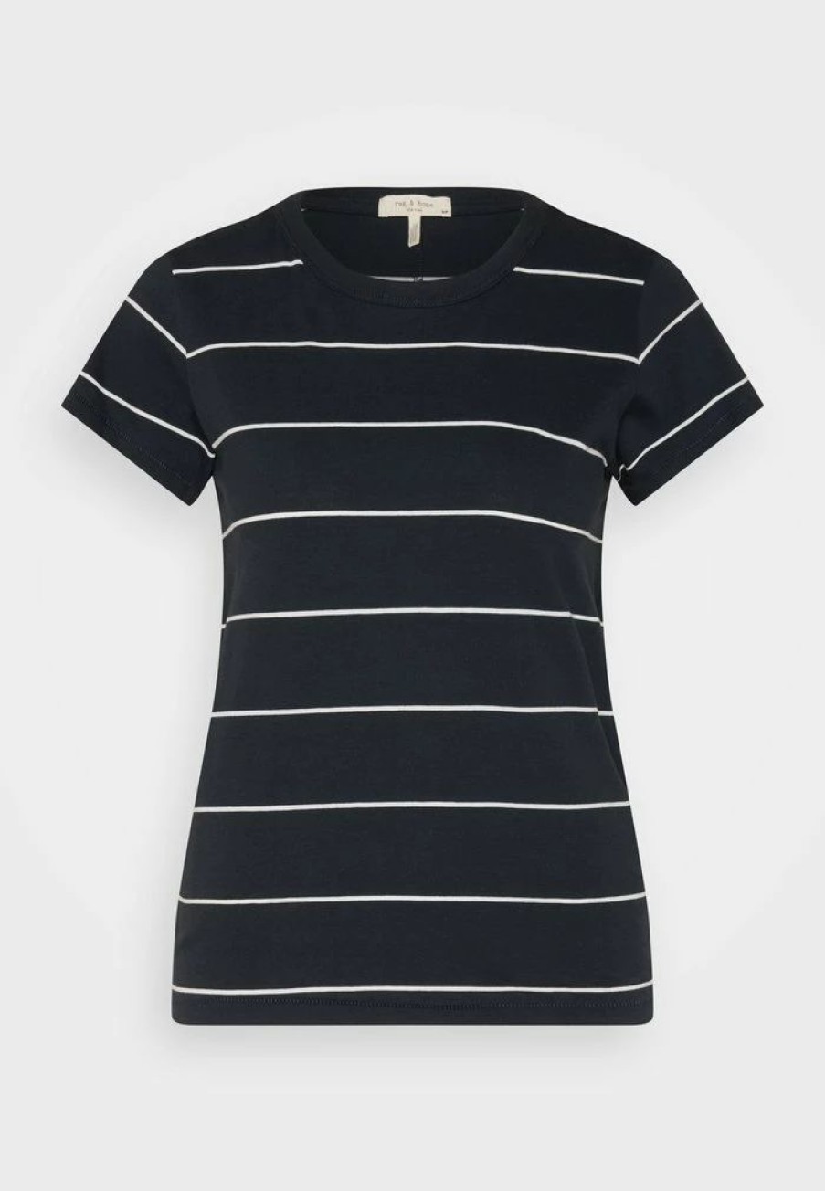 Clothing * | Rag & Bone The Stripe Tee Label Print T-Shirt Blackmult