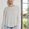 Clothing * | Rag & Bone The Knit Striped Label Long Sleeved Top White/Grey