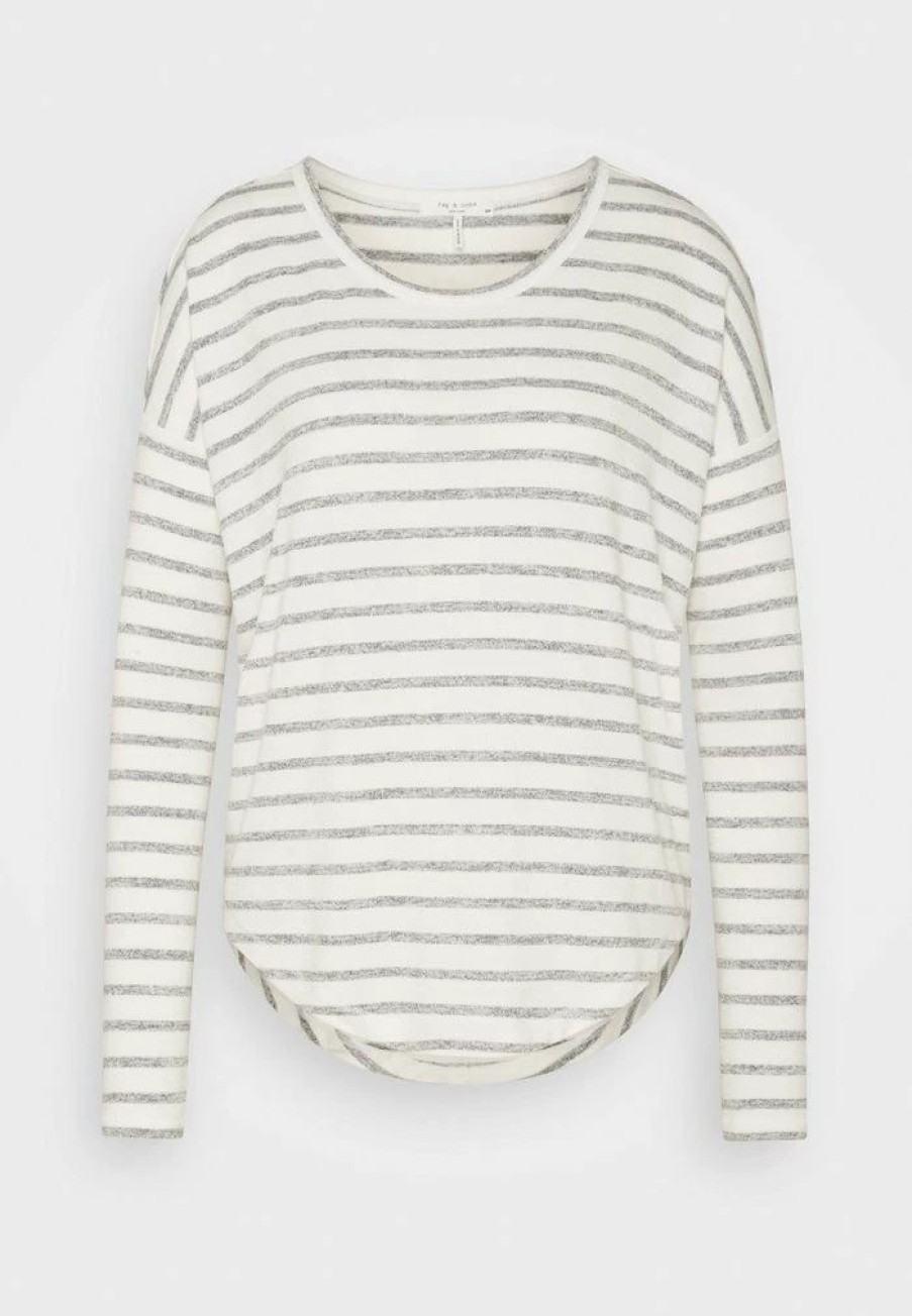 Clothing * | Rag & Bone The Knit Striped Label Long Sleeved Top White/Grey