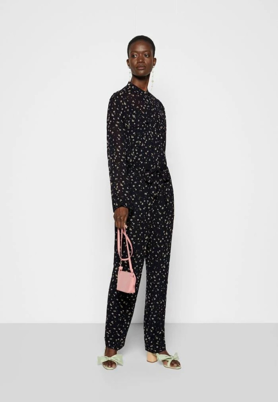 Clothing * | Rag & Bone Ina Floral Jumpsuit Black Label Jumpsuit Dark Blue