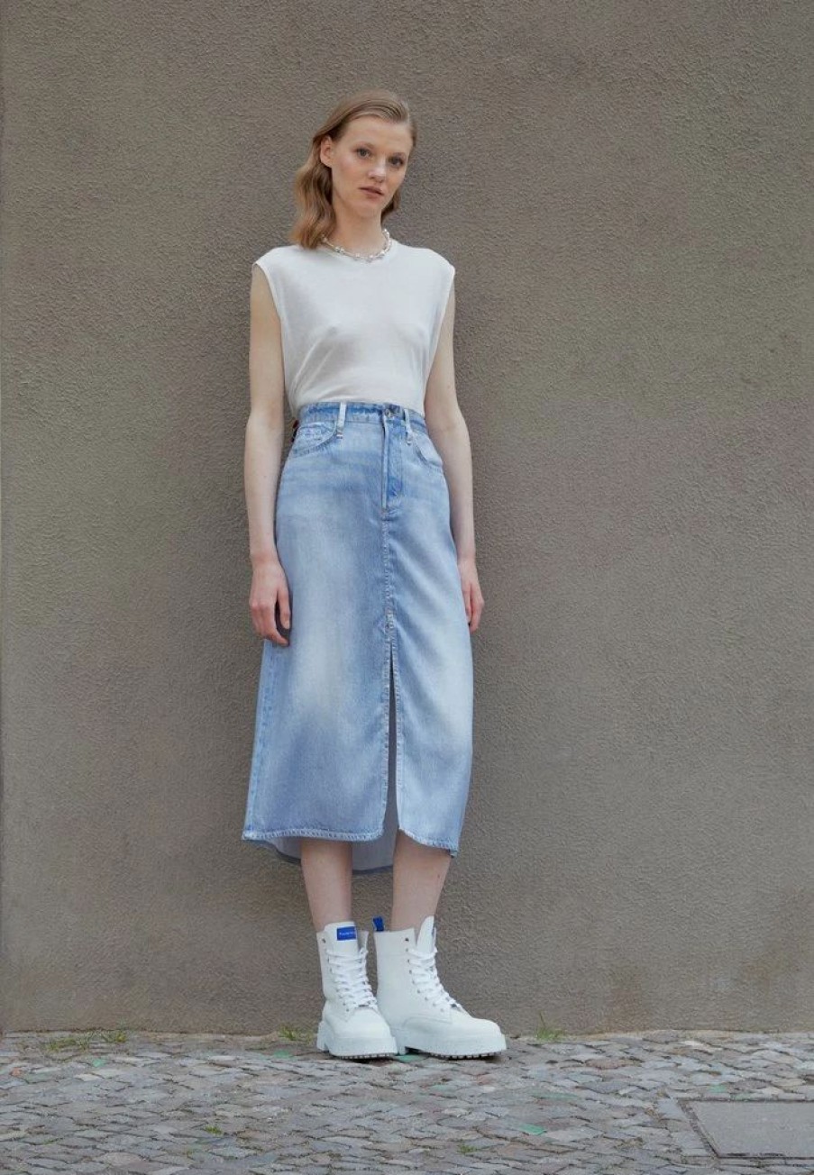 Clothing * | Rag & Bone Liquid Miramar Midi Skirt A-Line Skirt Blue Denim