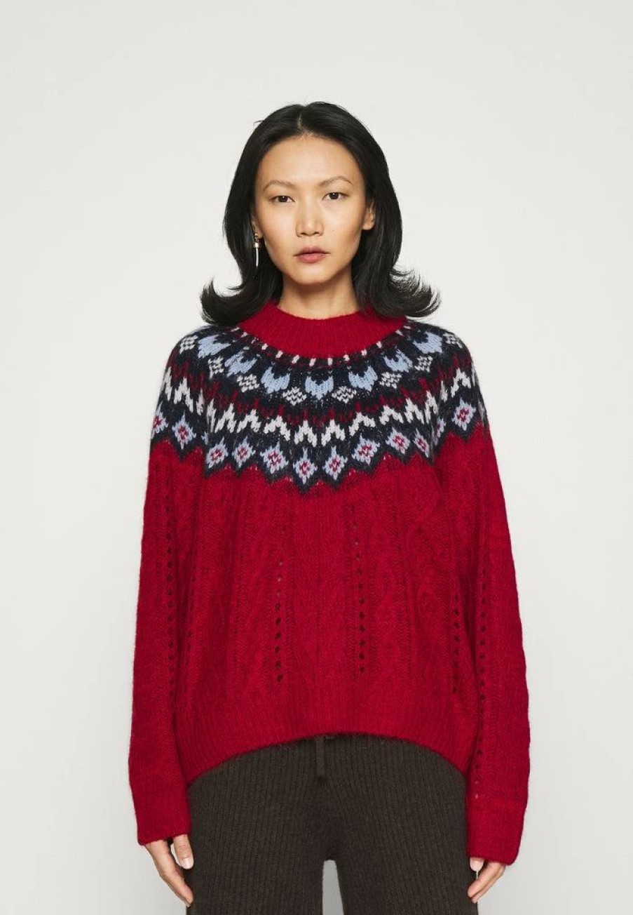 Clothing * | Rag & Bone Willow Fairisle Crew Black Label Jumper Redmult