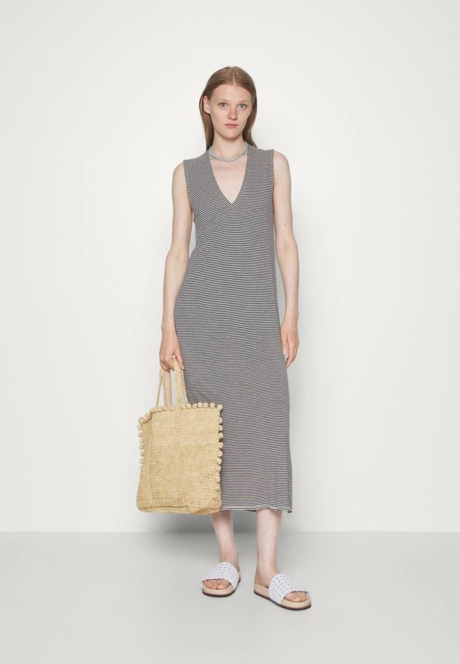 Clothing * | Rag & Bone Michal Vneck Midi Muscle Dress Day Dress Navy/White