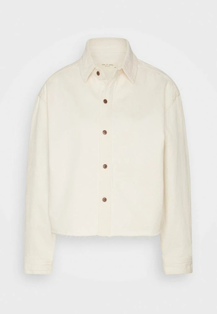 Clothing * | Rag & Bone Crop Oversized Shirt Button-Down Blouse Ecru